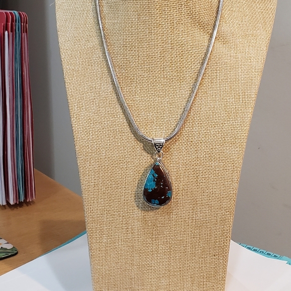 Turquoise gemstone, 925 silver necklace - Picture 7 of 13